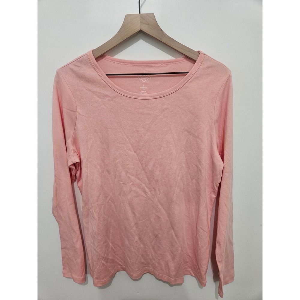 St John's Bay Essential Tee Womens Large‎ Pink Cotton Long Sleeve Crew Neck Top